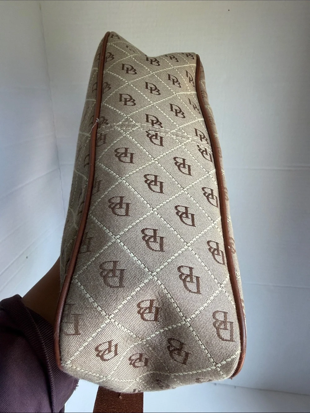 Dooney & Bourke Vintage Signature DB Monogram Canvas Hobo Bag - Brown/Tan